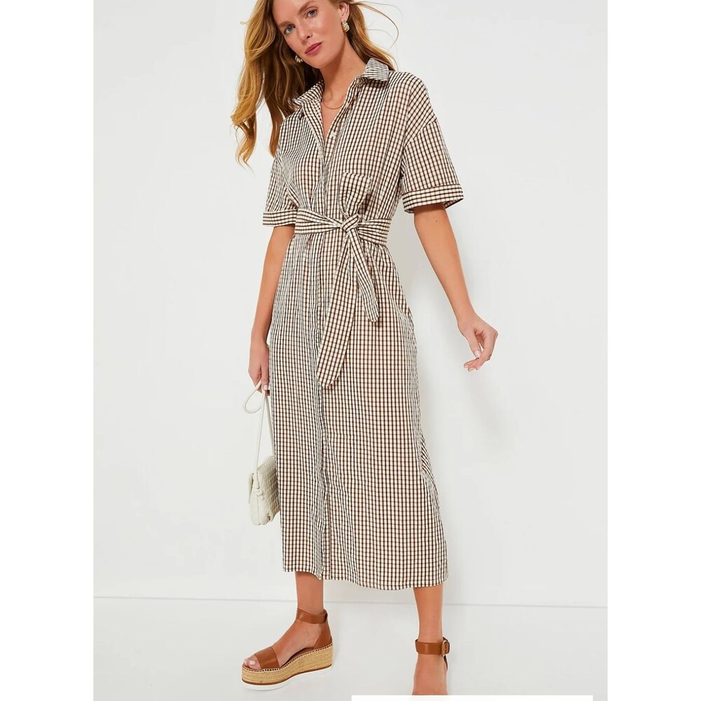 Tuckernuck x Pomander Place Sz Medium (M) Brown Gingham Zacara Midi Shirt Dress